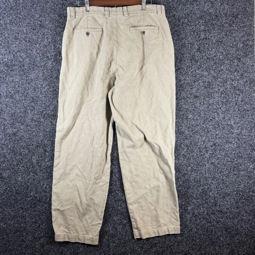 Gap Khakis Mens 36x32 Relaxed Fit Pleated Linen Cotton Tan Pants 11158-00-1